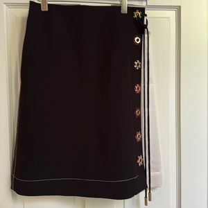 Tory Burch embroidered button hole skirt with side pleat and tie waist